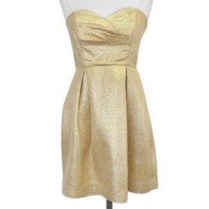 Shoshanna Gold Metallic Sweetheart Jacquard Dress
